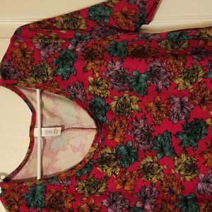 LuLaRoe Perfect Tee, size L, Hot Pink with Flowers